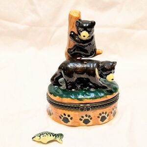 Vintage Bear and Fish Hinged Ceramic Box